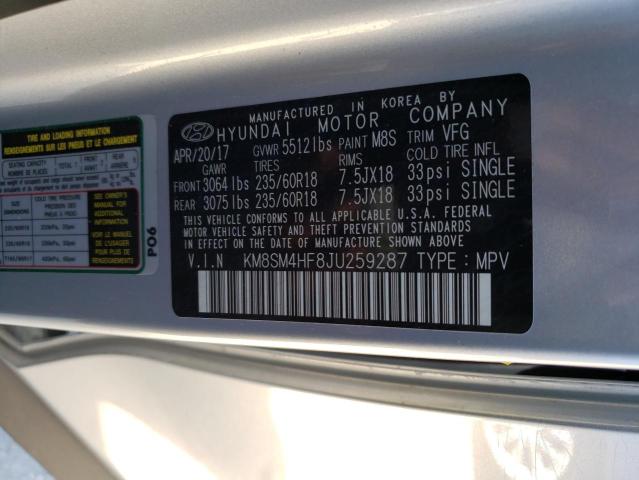 2018 HYUNDAI SANTA FE KM8SM4HF8JU259287