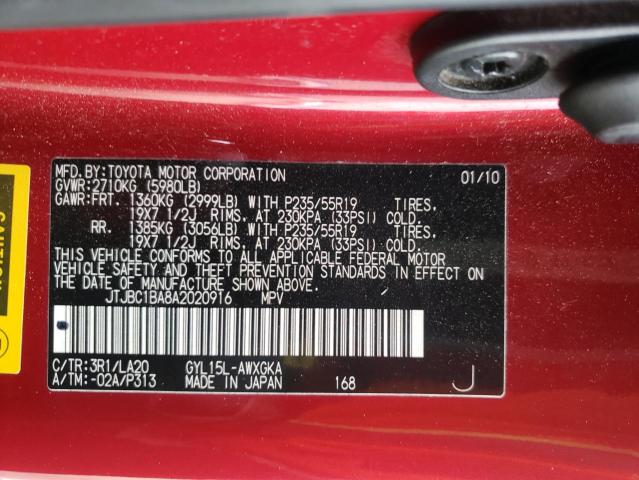 2010 LEXUS RX 450 JTJBC1BA8A2020916