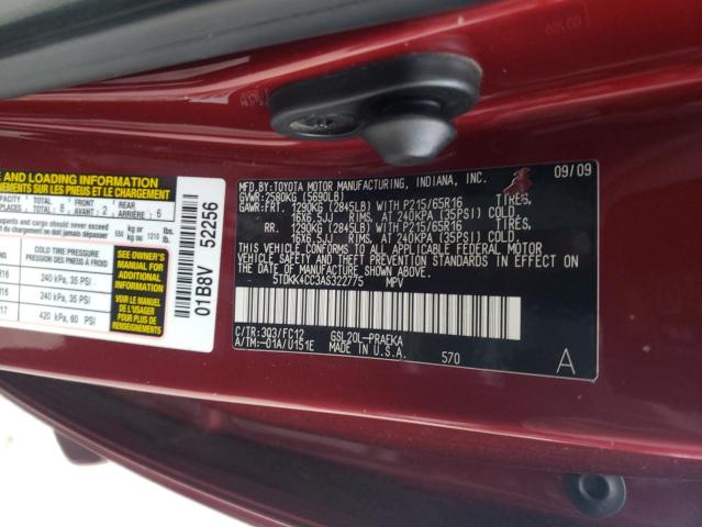 2010 TOYOTA SIENNA CE 5TDKK4CC3AS322775