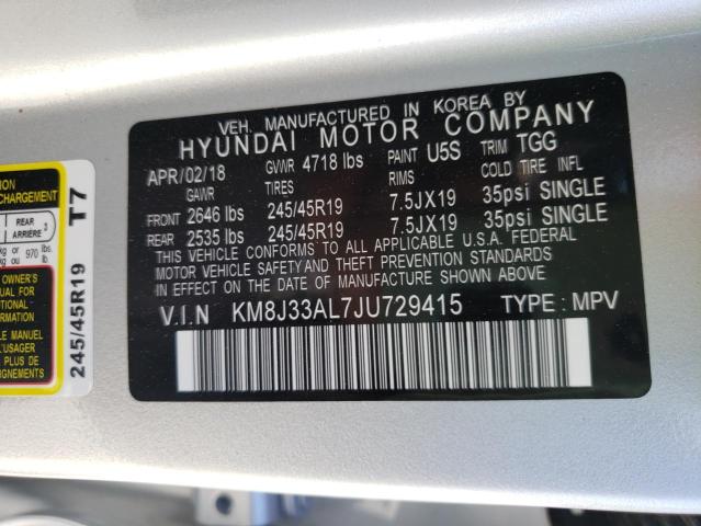 2018 HYUNDAI TUCSON SPO KM8J33AL7JU729415