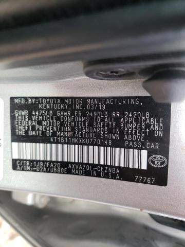2019 TOYOTA CAMRY 4C 4T1B11HKXKU770148