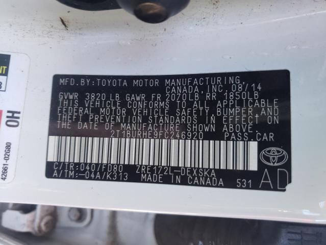 2015 TOYOTA COROLA 2T1BURHE9FC246920