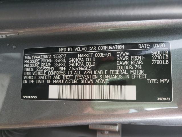 2020 VOLVO XC60 T6 MO YV4A22RK2L1558717