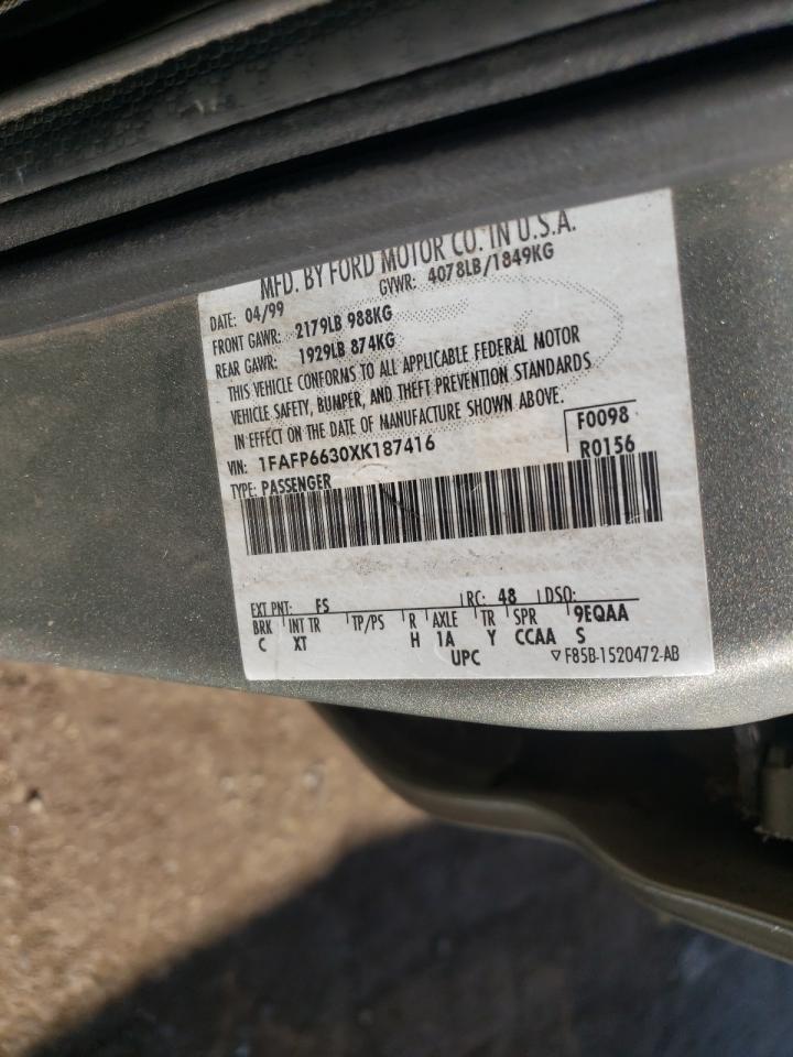 1999 Ford Contour Se VIN: 1FAFP6630XK187416 Lot: 60080671