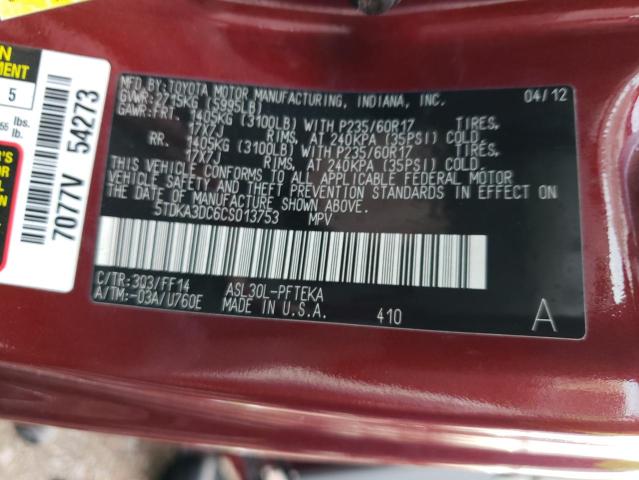 2012 TOYOTA SIENNA BAS 5TDKA3DC6CS013753