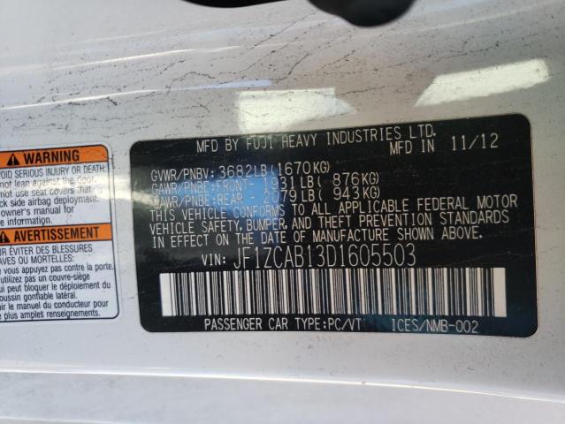 2013 SUBARU BRZ 2.0 PR JF1ZCAB13D1605503