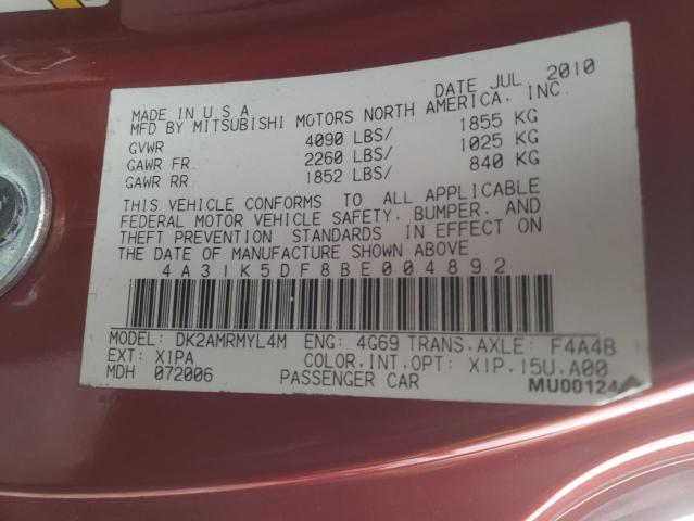 2011 MITSUBISHI ECLIPSE GS 4A31K5DF8BE004892