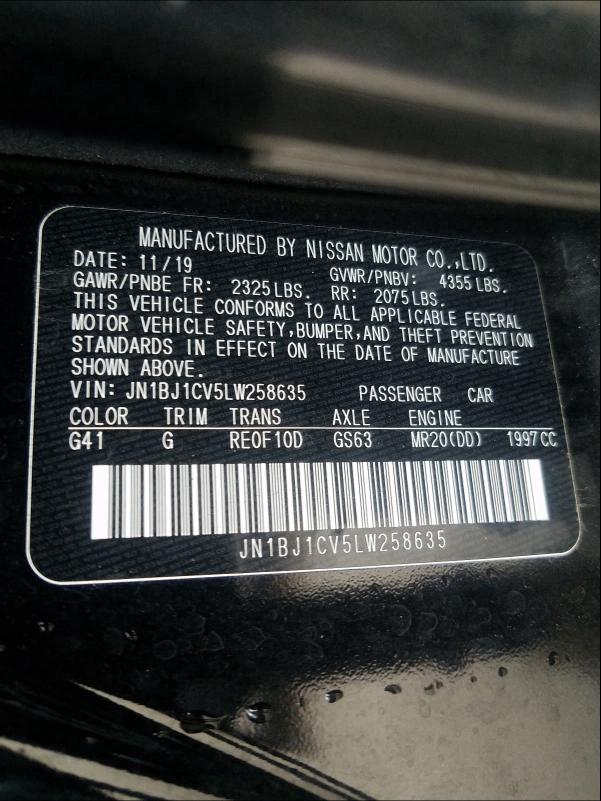 2020 NISSAN ROGUE SPOR JN1BJ1CV5LW258635
