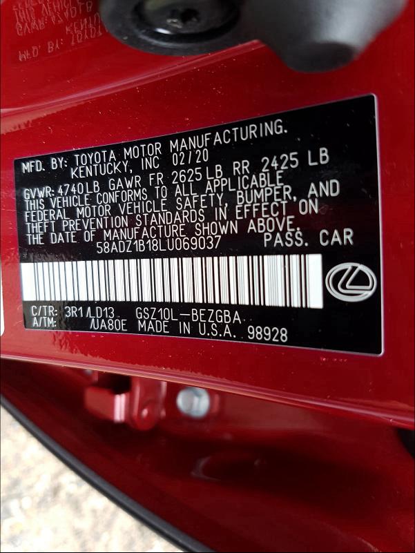 2020 LEXUS ES 350 58ADZ1B18LU069037