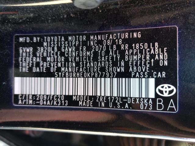 5YFBURHE0KP877937 Toyota COROLLA L