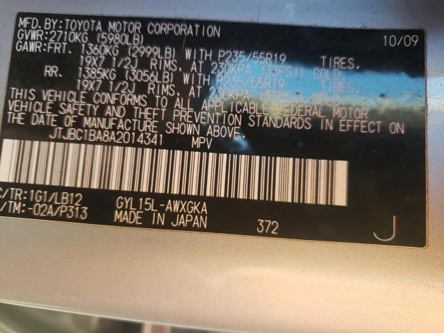 2010 LEXUS RX 450 JTJBC1BA8A2014341