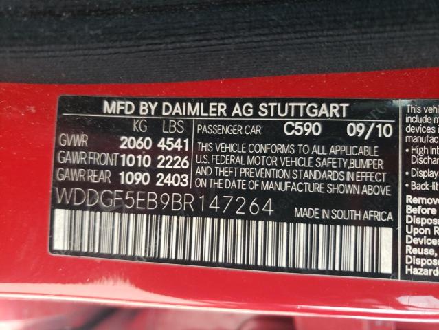 2011 MERCEDES-BENZ C CLASS WDDGF5EB9BR147264