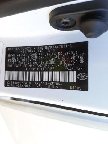 2019 TOYOTA CAMRY 4D 2 4T1B11HKXKU713156