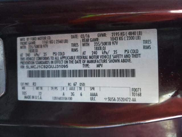 2016 LINCOLN MKC PREMIE 5LMCJ1C92GUJ31095