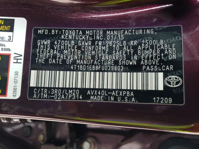 2015 TOYOTA AVALON HYB 4T1BD1EB8FU039803