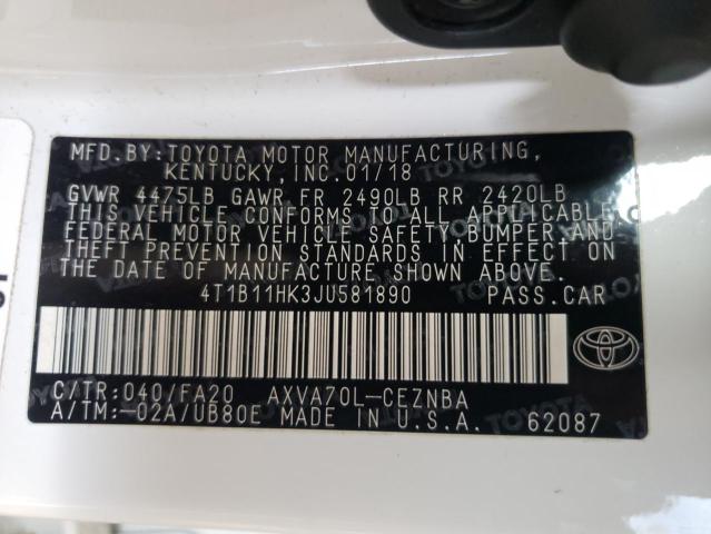 2018 TOYOTA CAMRY L/LE 4T1B11HK3JU581890