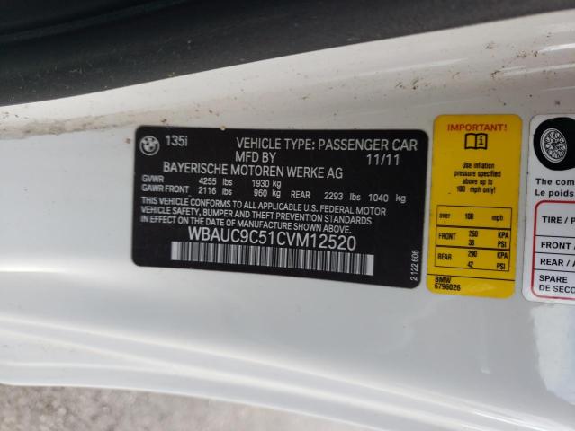 2012 BMW 135 I WBAUC9C51CVM12520
