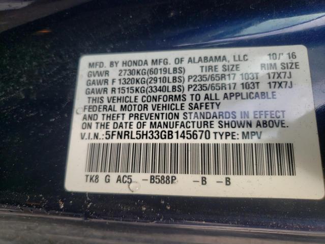 2016 HONDA ODYSSEY SE 5FNRL5H33GB145670