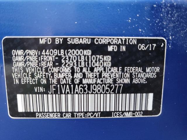 2018 SUBARU WRX JF1VA1A63J9805277