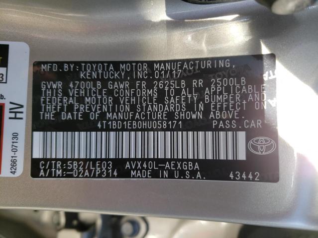 2017 TOYOTA AVALON HYB - 4T1BD1EB0HU058171