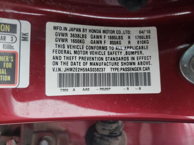 2010 HONDA INSIGHT LX JHMZE2H59AS038237