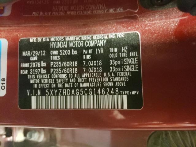 2012 HYUNDAI SANTA FE 5XYZHDAG5CG146248