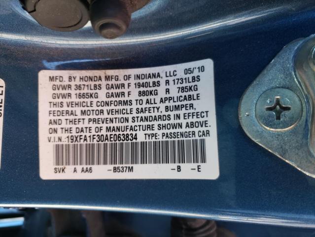 2010 HONDA CIVIC VP 19XFA1F30AE063834