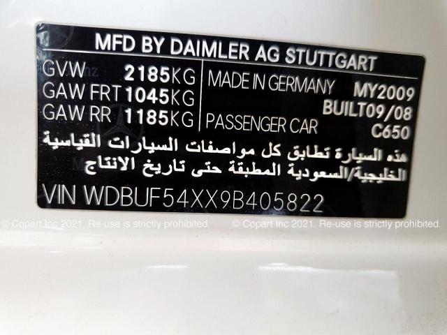 VIN: WDBUF54XX9B405822 Auction: COPART UAE Lot: 64161931 Location: DUBAI INDUSTRIAL CITY - DUBAI WDBUF54XX9B405822 MERCEDES BENZ E CLASS 2009 WHITE Photo 11