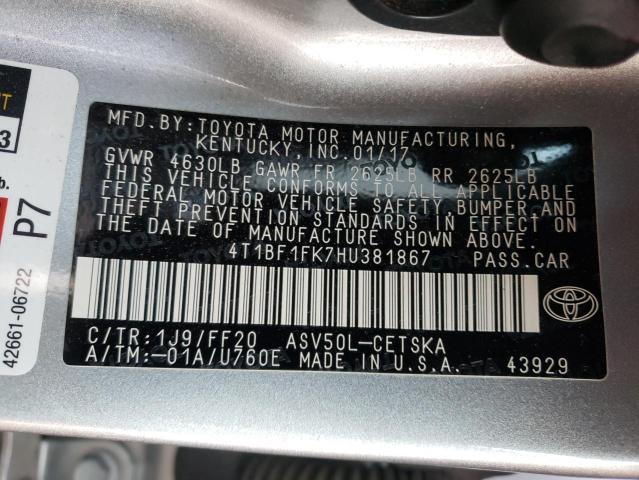 2017 TOYOTA CAMRY SE A 4T1BF1FK7HU381867