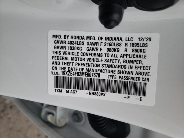 2021 HONDA INSIGHT TO 19XZE4F92ME007678
