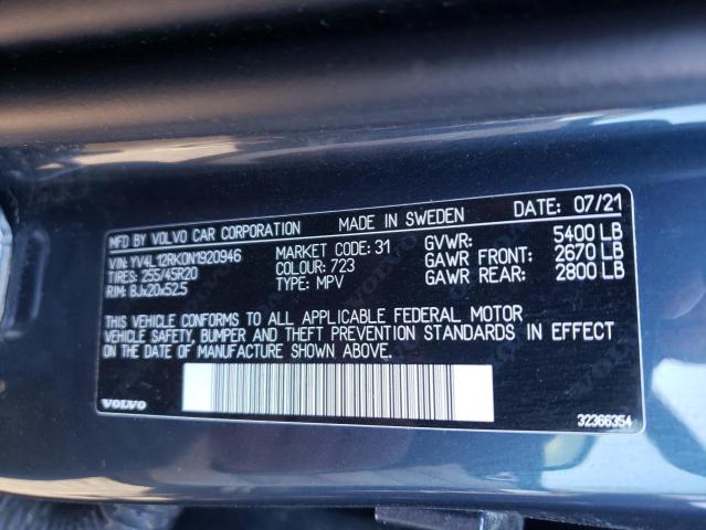 2022 VOLVO XC60 B5 MO YV4L12RK0N1920946