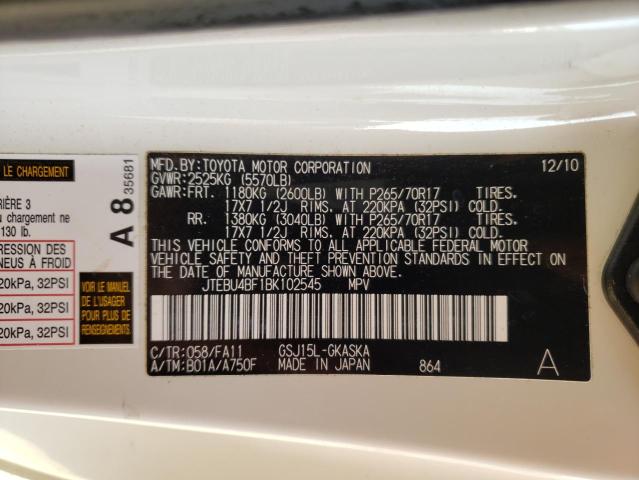 2011 TOYOTA FJ CRUISER JTEBU4BF1BK102545