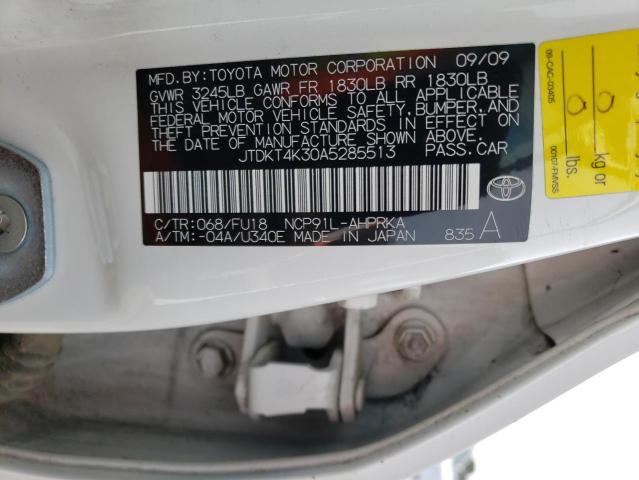 2010 TOYOTA YARIS HATC JTDKT4K30A5285513