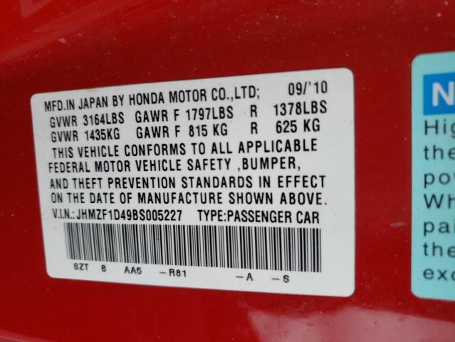 2011 HONDA CR-Z JHMZF1D49BS005227
