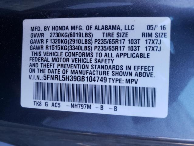 2016 HONDA ODYSSEY SE 5FNRL5H39GB104749