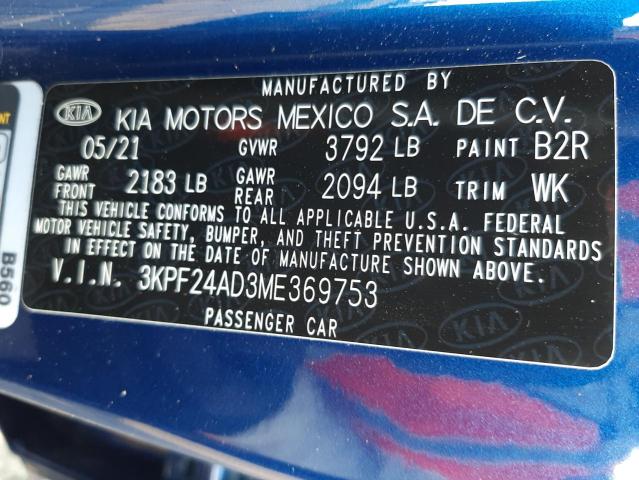 2021 KIA FORTE FE 3KPF24AD3ME369753