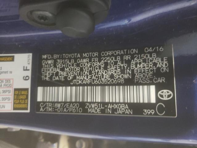 2016 TOYOTA PRIUS JTDKARFU6G3520698