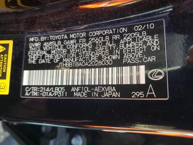 2010 LEXUS HS 250H JTHBB1BA0A2028030