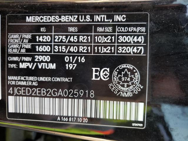 2016 MERCEDES-BENZ GLE 350D 4 4JGED2EB2GA025918