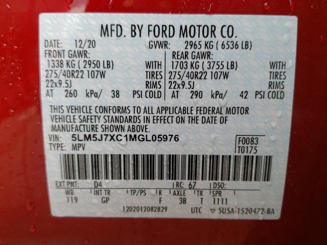 2021 LINCOLN AVIATOR RE 5LM5J7XC1MGL05976