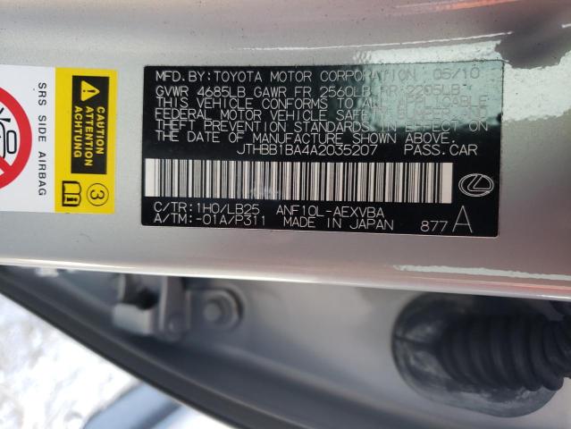 2010 LEXUS HS 250H JTHBB1BA4A2035207