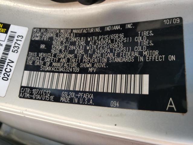 2010 TOYOTA SIENNA CE 5TDKK4CC9AS324109