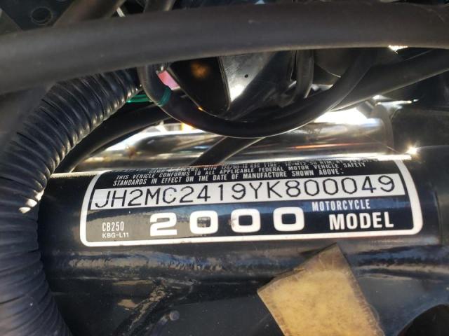 2000 HONDA CB250 JH2MC2419YK800049