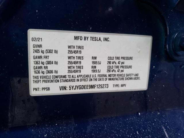 2021 TESLA MODEL Y 5YJYGDEE9MF125273