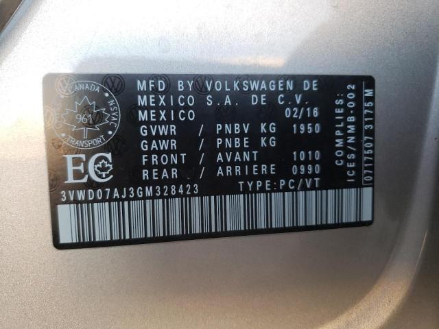 2016 VOLKSWAGEN JETTA COMF 3VWD07AJ3GM328423