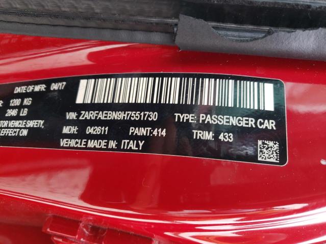 2017 ALFA ROMEO GIULIA ZARFAEBN9H7551730