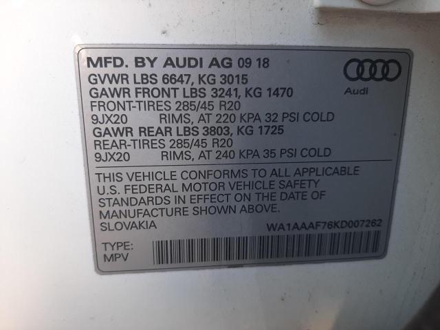 VIN WA1AAAF76KD007262 2019 Audi Q7, Premium no.10