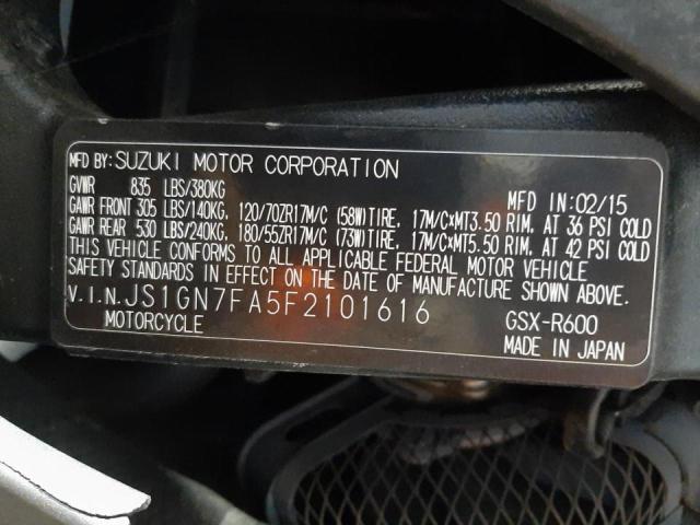2015 SUZUKI GSXR600 JS1GN7FA5F2101616
