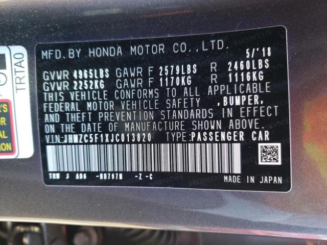 2018 HONDA CLARITY JHMZC5F1XJC013820