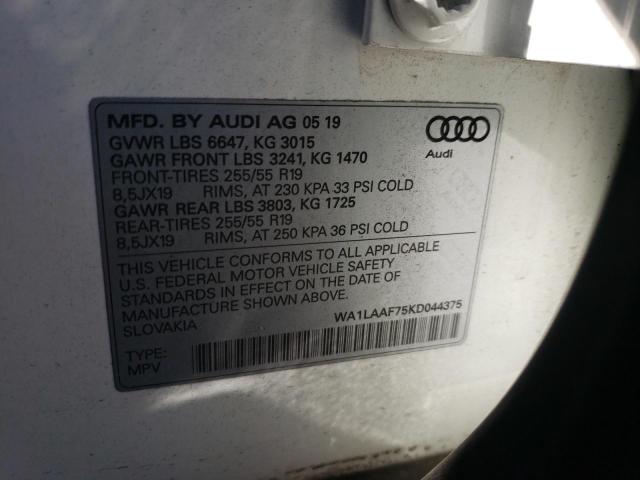 VIN WA1LAAF75KD044375 2019 Audi Q7, Premium Plus no.10